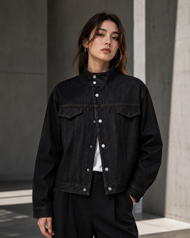 Women’s Stand-Collar Denim Jacket