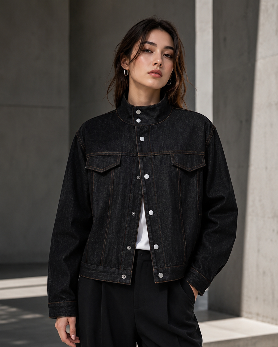 Women’s Austere Stand-Collar Denim Jacket
