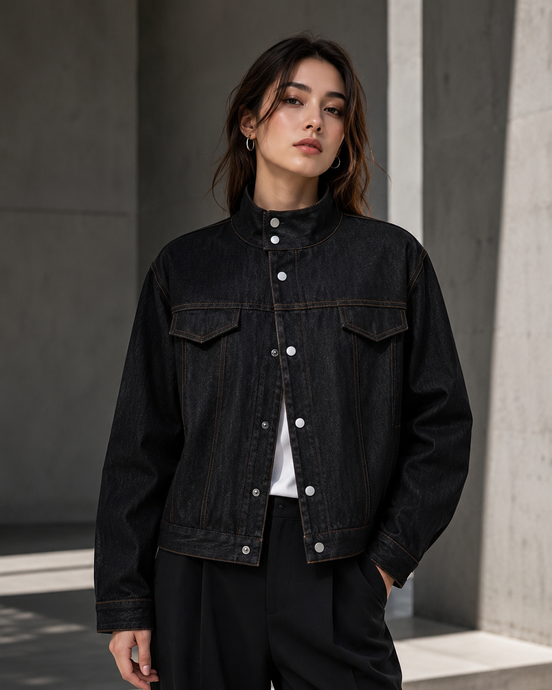 Women’s Stand-Collar Denim Jacket