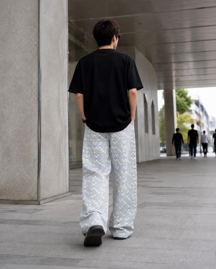 Men’s Casual Jacquard Plaid Denim