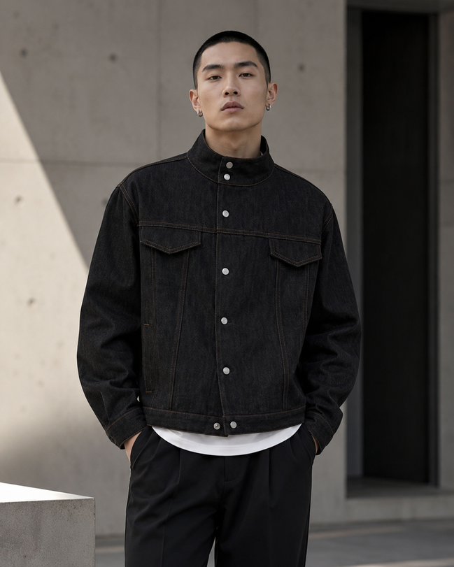 Men’s Stand-Collar Denim Jacket